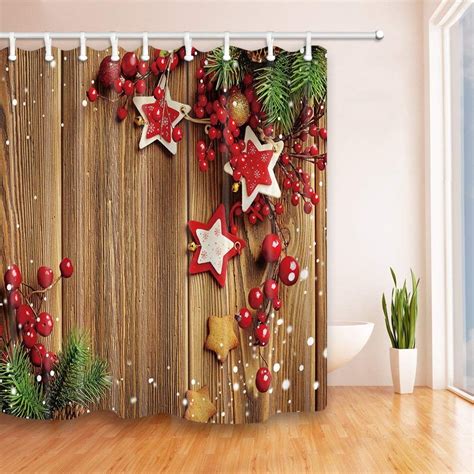 WOPOP Christmas Decor Cherry And Stars On Wood Red LightBrown Polyester