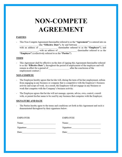 Printable Non Compete Agreement Template Printable Free Templates