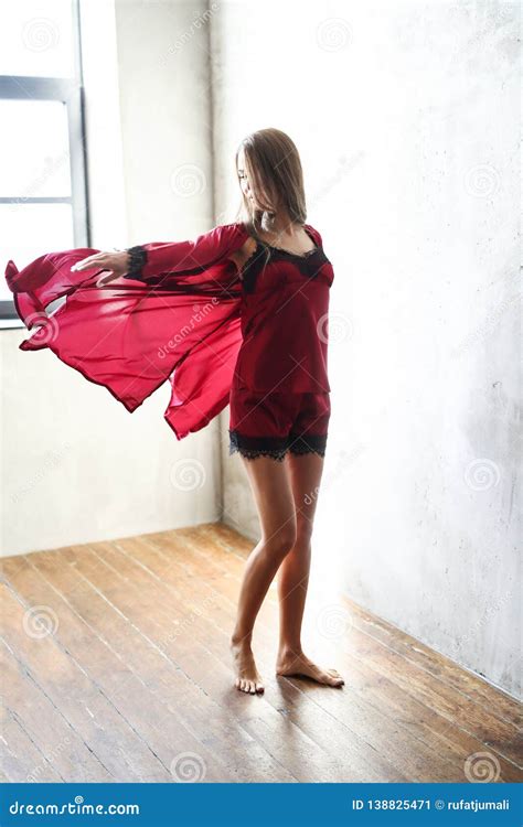 Girl In Red Nightgown Stock Image Image Of Female Pretty