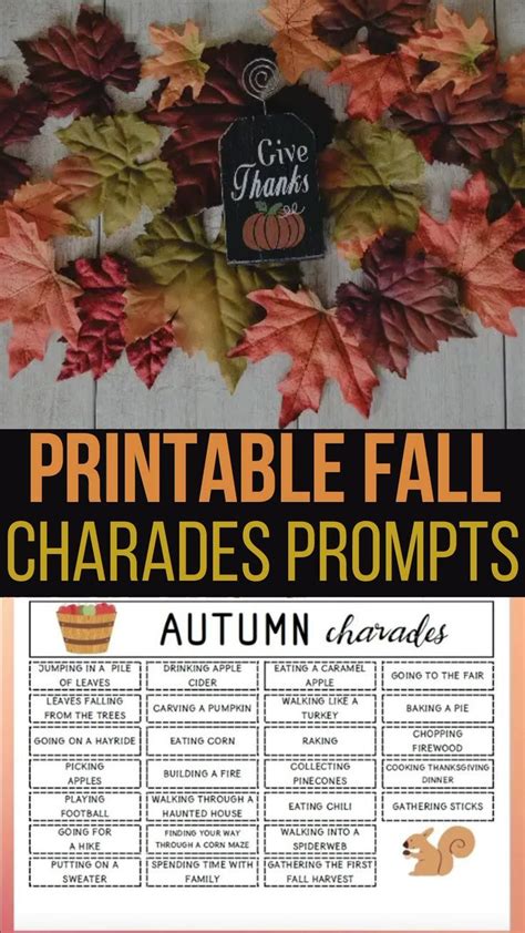 Fall Charades Printable Game For Families Charades Charades For Kids