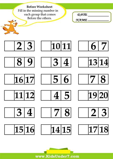 Free Worksheets For Teaching Numbers Before And After