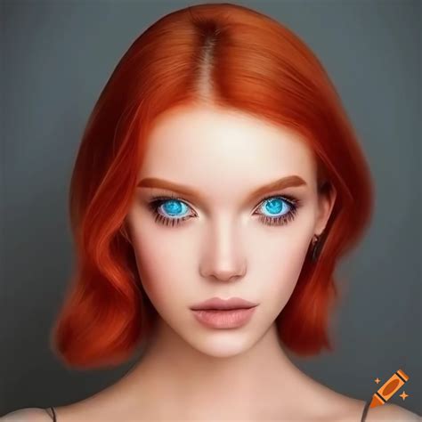 Hyperrealistic Portrait Of A Woman With Red Hair And Blue Eyes On Craiyon