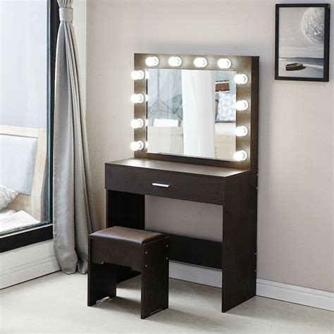 Dim lighting makes applying makeup a messy process, and combining that with morning brain fog can leave you with a major problem. Latitude Run® Camerone Dressing Makeup Solid Wood Vanity ...