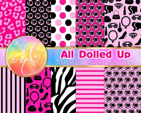 All Dolled Up Digital Papers Barbie Digital Papers Inspired Etsy