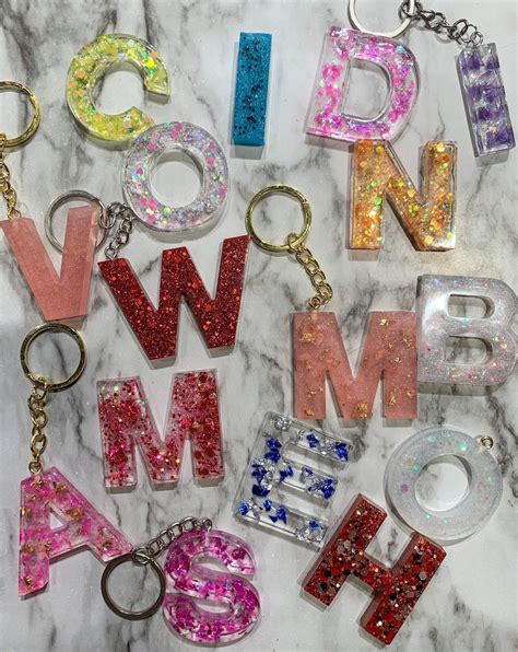 Custom Resin Letter Keychains Personalized Keychain Initial Etsy