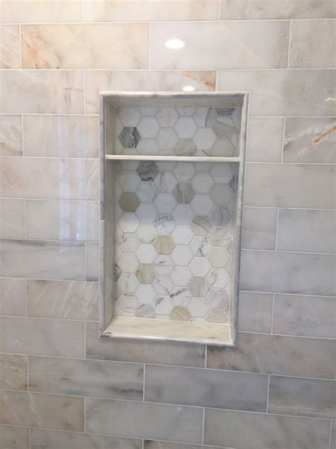 Gorgeous Carrara Marble Tile Shampoosoap Shower Niche Tile Shower