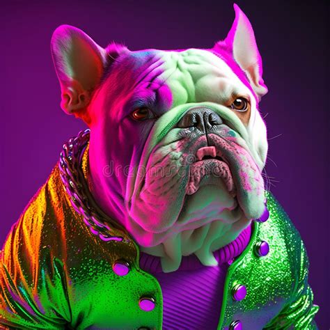 Realistic Lifelike Bulldog Dog In Fluorescent Electric Highlighters