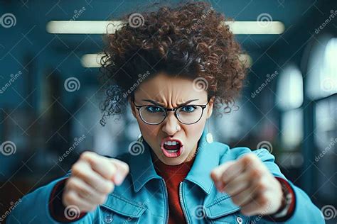 A Woman In A State Of Extreme Rage With Clenched Fists And Jaw Angry