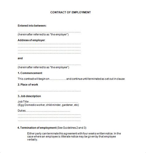 employment contract template template business
