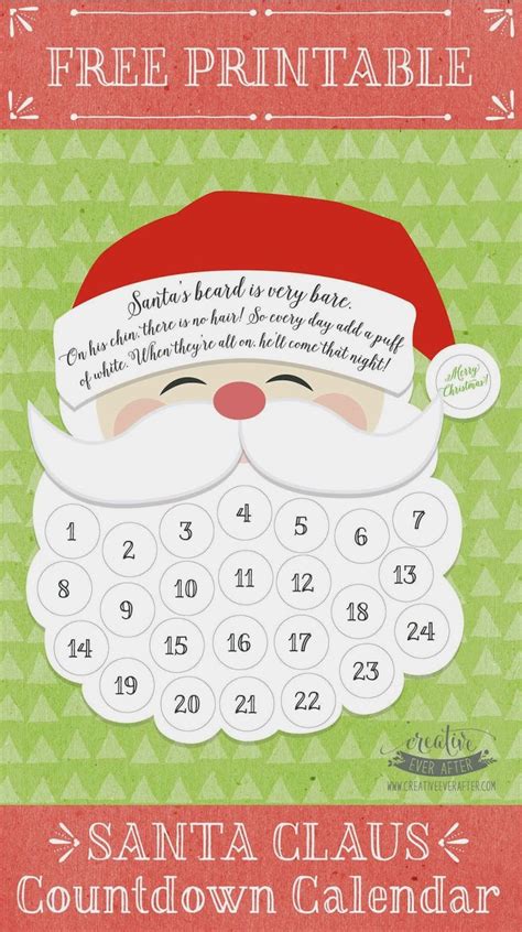 Free Printable Santa Claus Beard Countdown Calendar Christmas