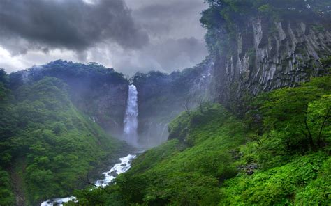 Nature Landscape Waterfall River Forest Clouds Japan Mist Wallpaper Nature And