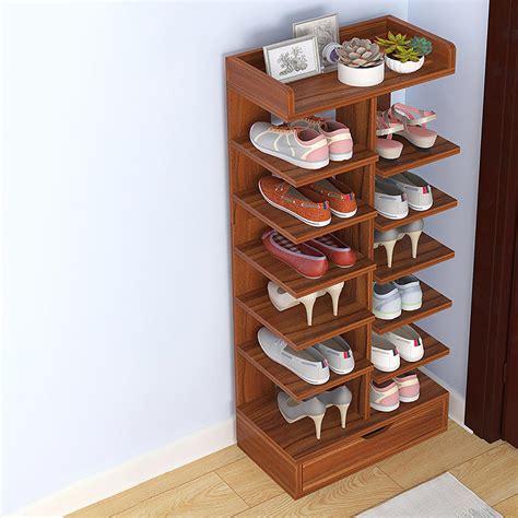 678 Layer Wooden Shoe Racks Storage Organizer Shelf With Drawer
