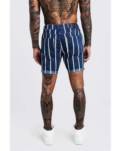 Boohoo Slim Fit Stripe Detail Denim Shorts In Blue For Men Lyst