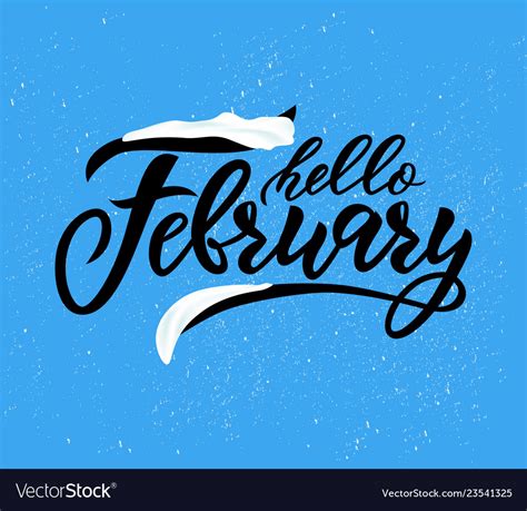 Hello February Handwritten Lettering On Blue Vector Image