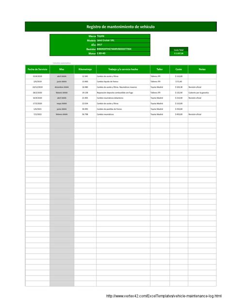 Plantilla Excel Mantenimiento Vehiculos Xlsx Mantenimiento De