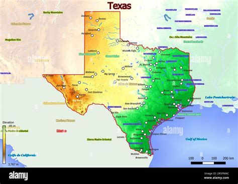 Physical Map Of Texas Shows Landform Features Such As Mountains Hills