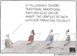 In today's marketplace, communication channels are diversified across a range of offline and online. "Lifestyle Brand" cartoon | Marketoonist | Tom Fishburne