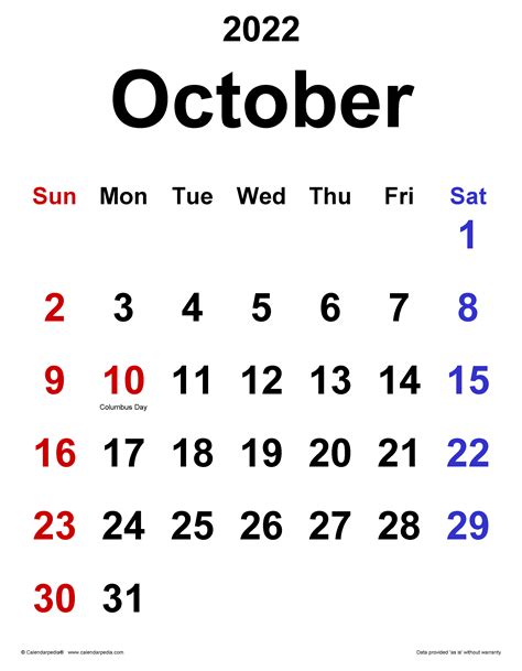 October 2022 Calendar Images