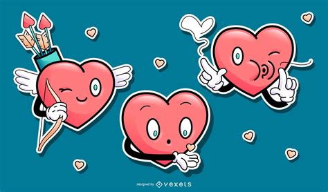 Descarga Vector De Conjunto De Corazones Felices De Dibujos Animados De