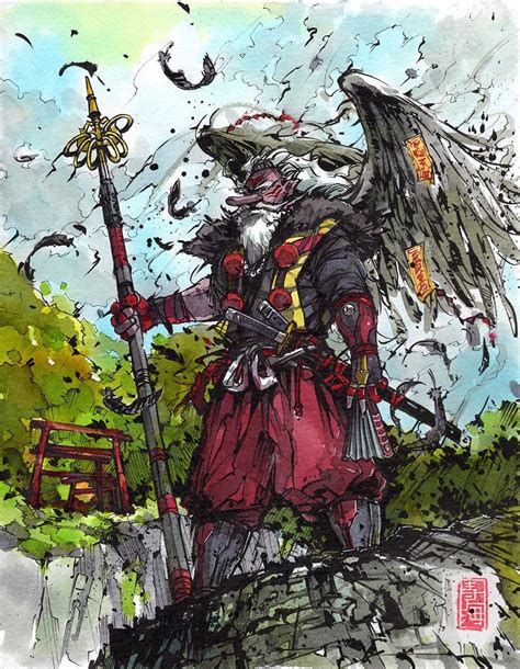 This Is A Print Of An Image Created Using Sumi Ink And Watercolor Depicting The TENGU The