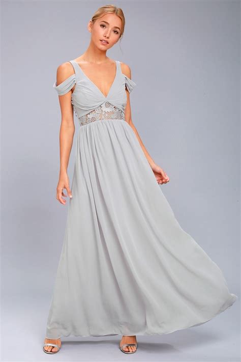 Grey Maxi Dress Off The Shoulder Dress Lace Dress Gown Lulus
