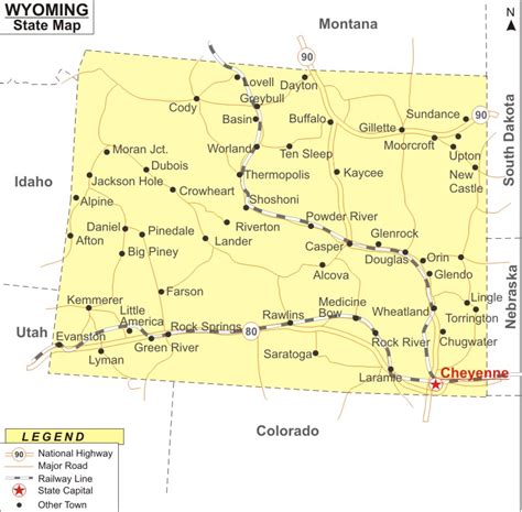 Wyoming State Map With Cities And Towns