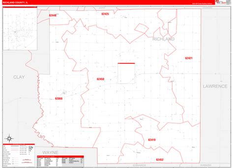 Richland County Il Zip Code Wall Map Red Line Style By Marketmaps