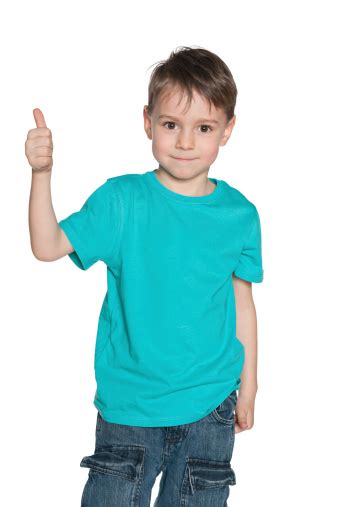 Fashion Preschool Boy Holds His Thumb Up Stock Photo Download Image