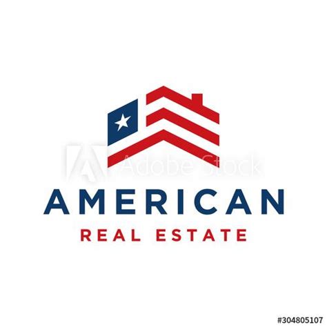 American Real Estate Logo Design With Element Roof And Flag Usa
