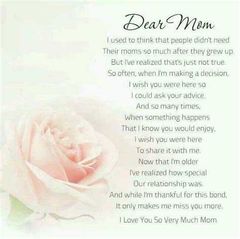 Dear Mom Miss Mom I Miss My Mom Remembering Mom