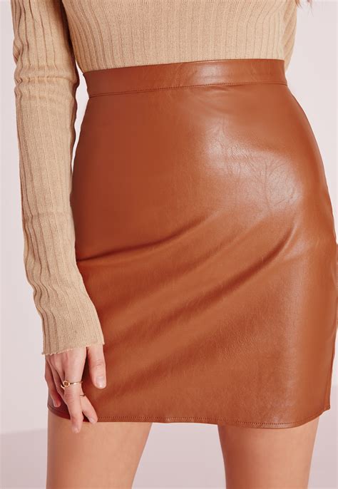 Missguided Tall Faux Leather Mini Skirt Tan In Brown Lyst