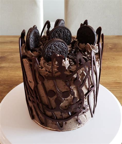 Homemade Dark Chocolate Cake With Oreo Buttercream And Dark Chocolate Cage Rfood