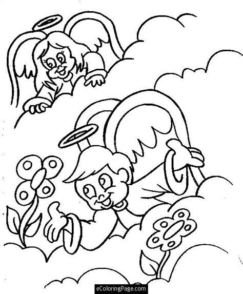 Angels Boy And Girl In Heaven With Flowers Coloring Page For Kids Angel