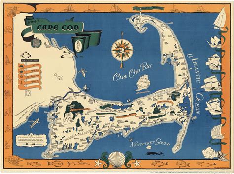Vibrant Pictorial Map Of Cape Cod Rare And Antique Maps
