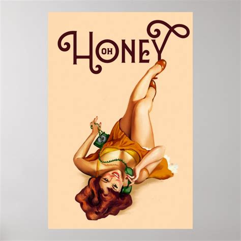 Oh Honey Vintage Pinup Girl On Rotary Phone Poster Zazzle