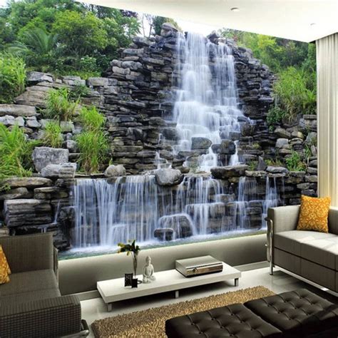 Waterfall Wallpaper Waterfall Wall Mural Nature Forest Etsy Uk