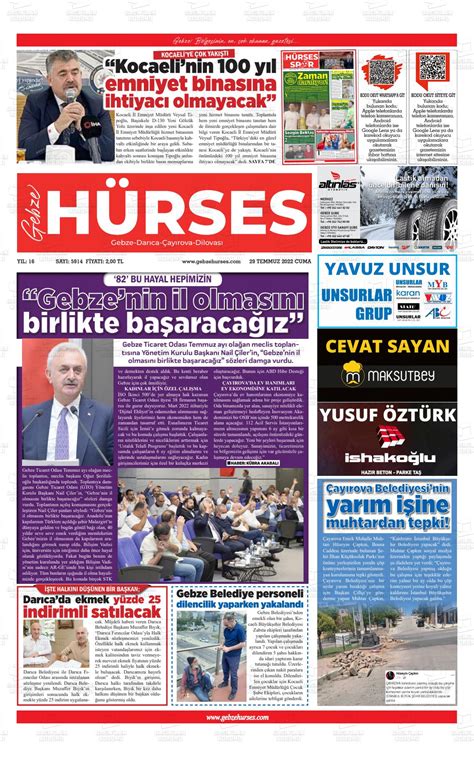 29 Temmuz 2022 tarihli Marmara Gebze Gazete Manşetleri