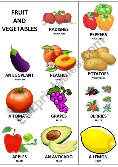 Fruits And Vegetables Printable