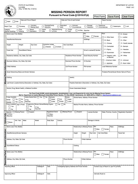 Form Fillable Missing Persons Report Printable Forms Free Online