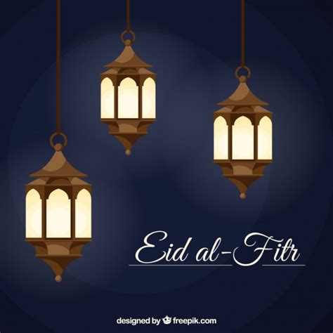 It is considered the feast of fast breaking. Eid al-fitr achtergrond met lantaarns | Gratis Vector