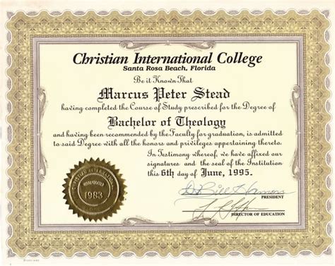 Bachelor Of Theology Diploma From Christian Internation College Ppt