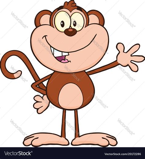 Smiling Monkey Cartoon Character Waving Royalty Free Vector