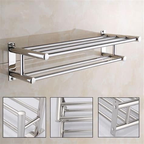 stainless steel towel rack double layer towel rail wall mounted bathroom shelf storage shelf