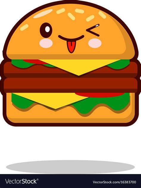 Hamburger Cartoon Character Icon Kawaii Fast Food Vector Image