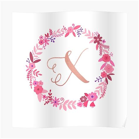 Monogram Letter X Rose Gold Pink Floral Poster By Dalesimpson Redbubble
