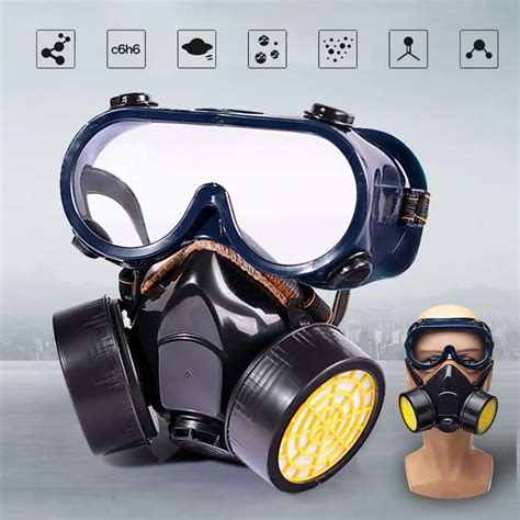 two piece new half face gas mask with dual cartridge dust mask with eye goggle anti chemical