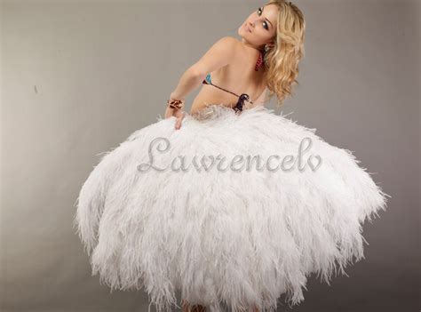 Burlesque Dance 4 Layer White Ostrich Feather Fan Opened