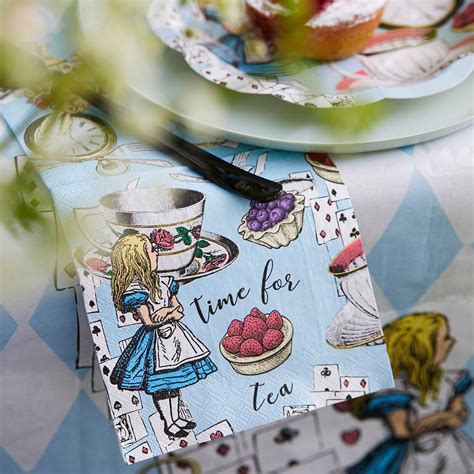 Alice In Wonderland Napkin Blue Canape Drink Paper Napkins Mad Hatters