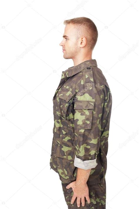Side View Of Army Soldier Standing In Attention Stock Photo By ©gladkov