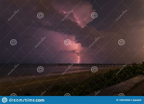 Night Lightning On The Beach In Jupiter Florida Stock Photo Image Of